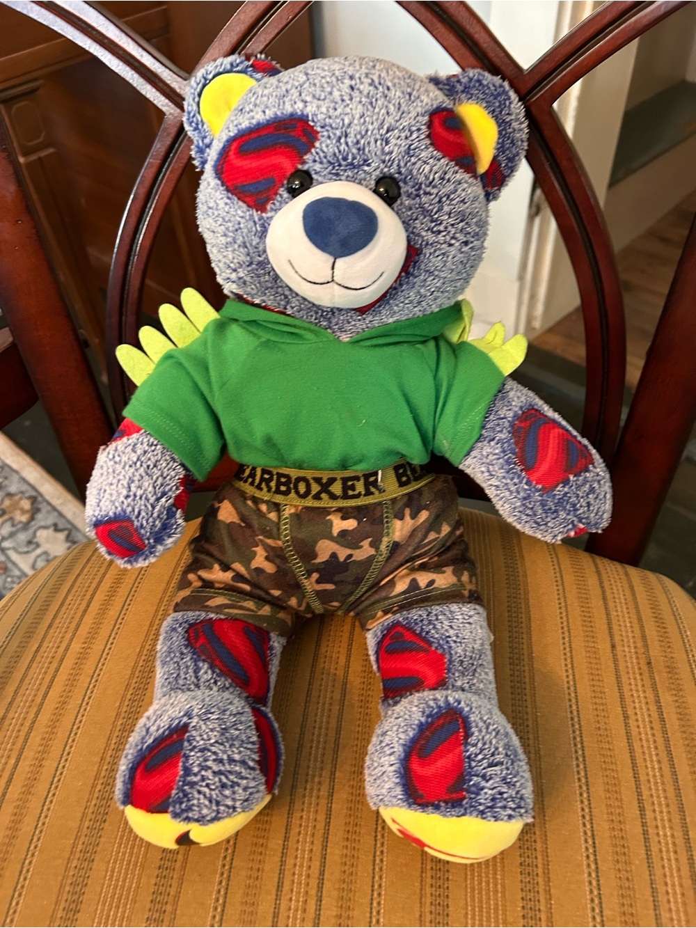 Build A Bear Superman Plush DC Comics Blue Logo Bear Dino Hoodie Camo Shorts‎